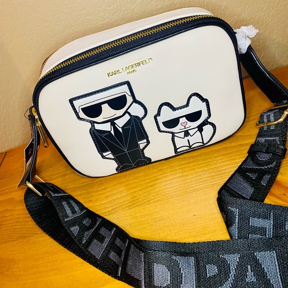 ๐ SALE ๐ NEW! Karl Lagerfeld Paris Beige Maybelle Double Zip Choupette Bag - Picture 4 of 17